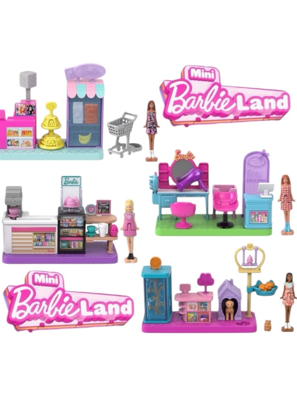 Mini BarbieLand Bundle 13 Pc Career Playsets Nail Polish Dolls Cutie Reveal